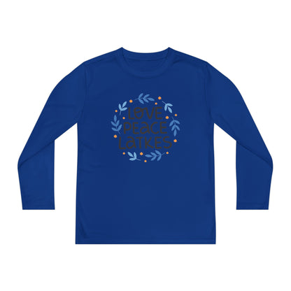 Hanukkah Love Peace Latkes Youth Long Sleeve Tee