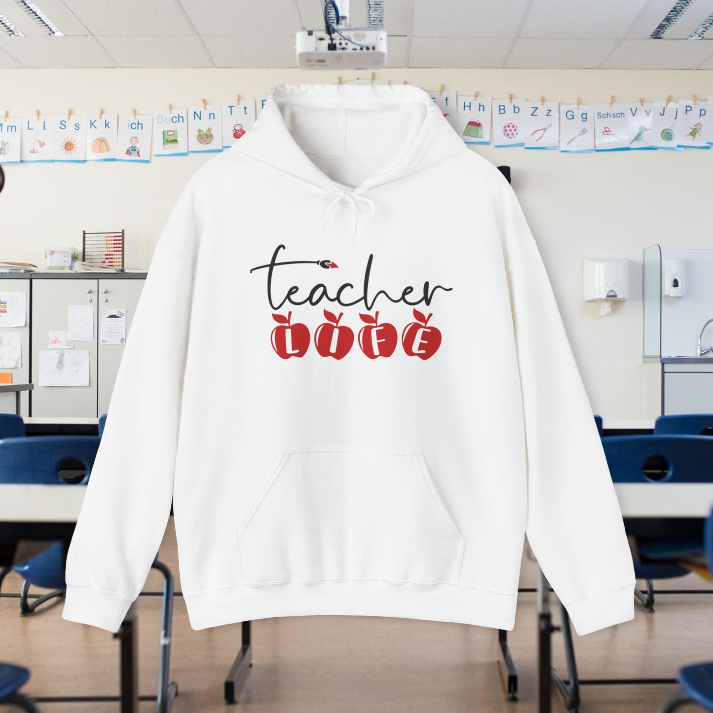 Teacher Life (Apples) Heart Heavy Blend™ Hooded Sweatshirt