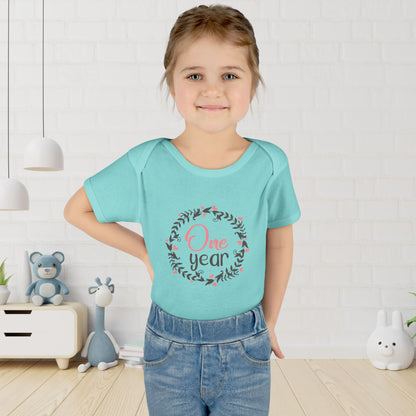 Pink Milestone Wreath Onesie-One Year