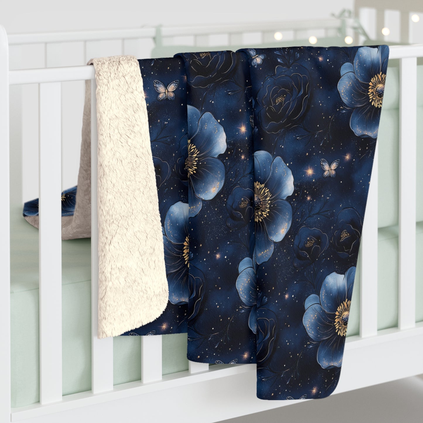 Midnight Sky Blossoms Sherpa Fleece Blanket