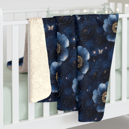 Midnight Sky Blossoms Sherpa Fleece Blanket