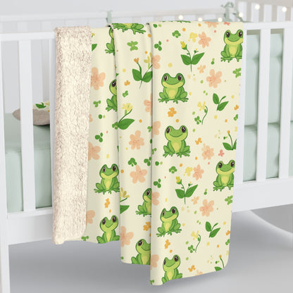 Froggy Meadow Sherpa Fleece Blanket