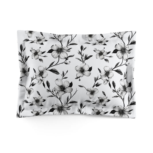 Black & White Five Petal Floral Microfiber Pillow Sham