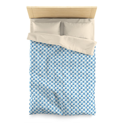Cozy Blue Checkered Microfiber Duvet Cover