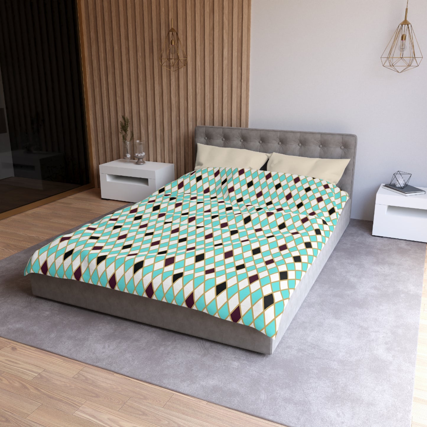 Teal Mosaic Harlequin Microfiber Duvet Cover