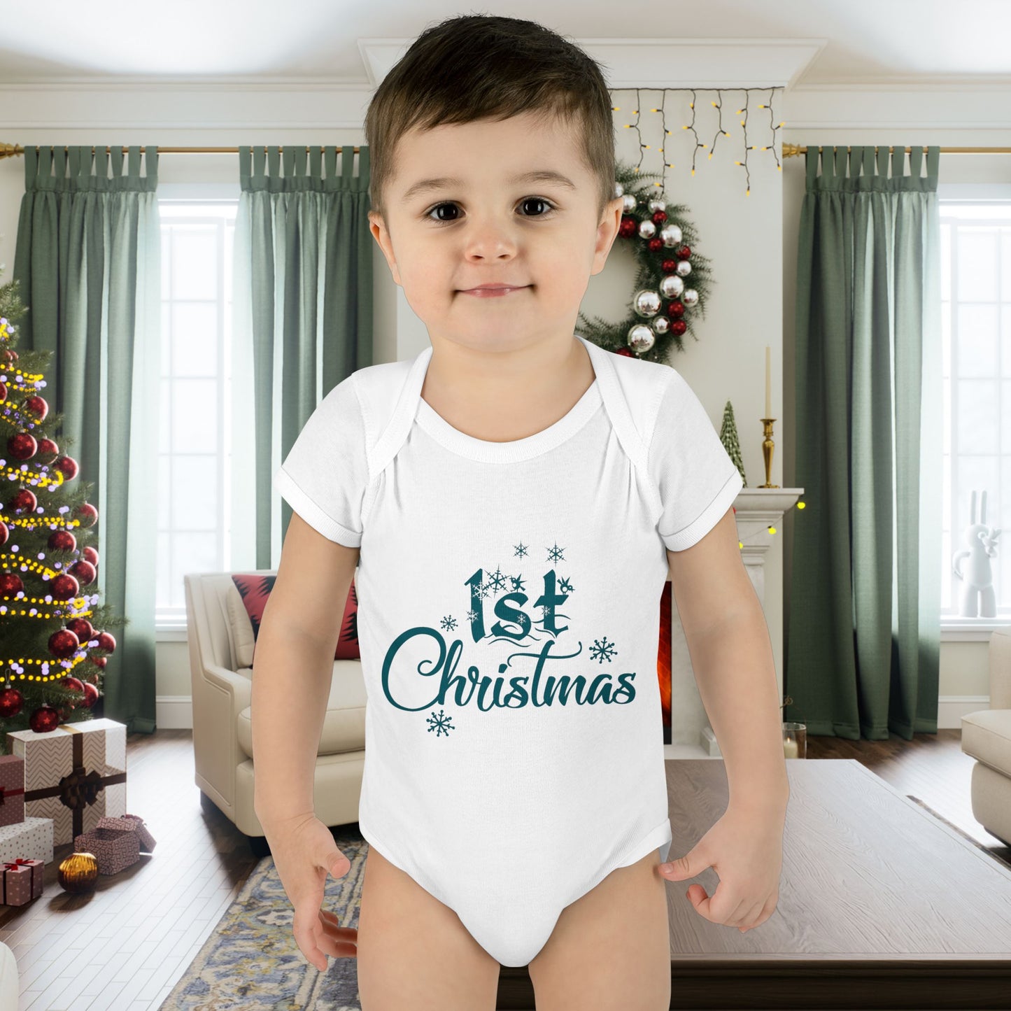 1st Christmas Infant Baby Rib Bodysuit