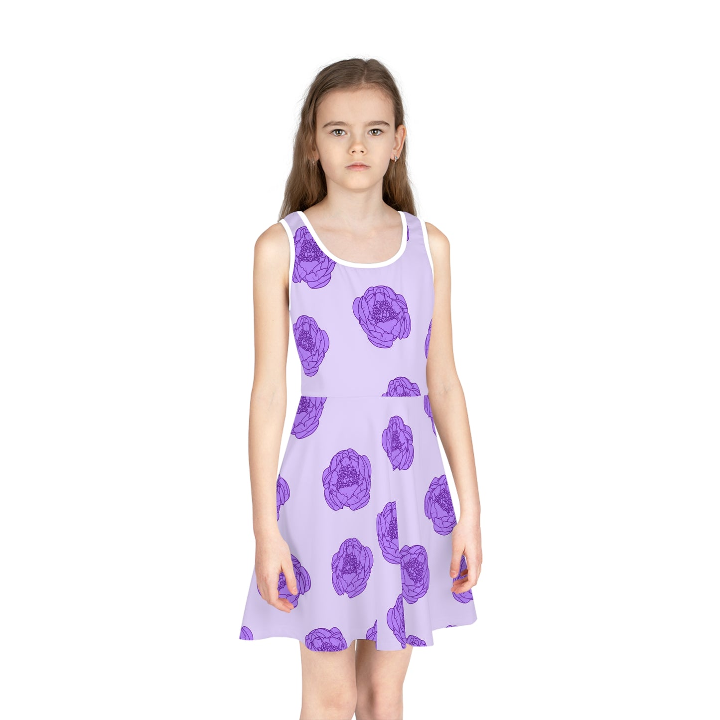 Lilac Mist Peonies Girls' Sleeveless Sundress