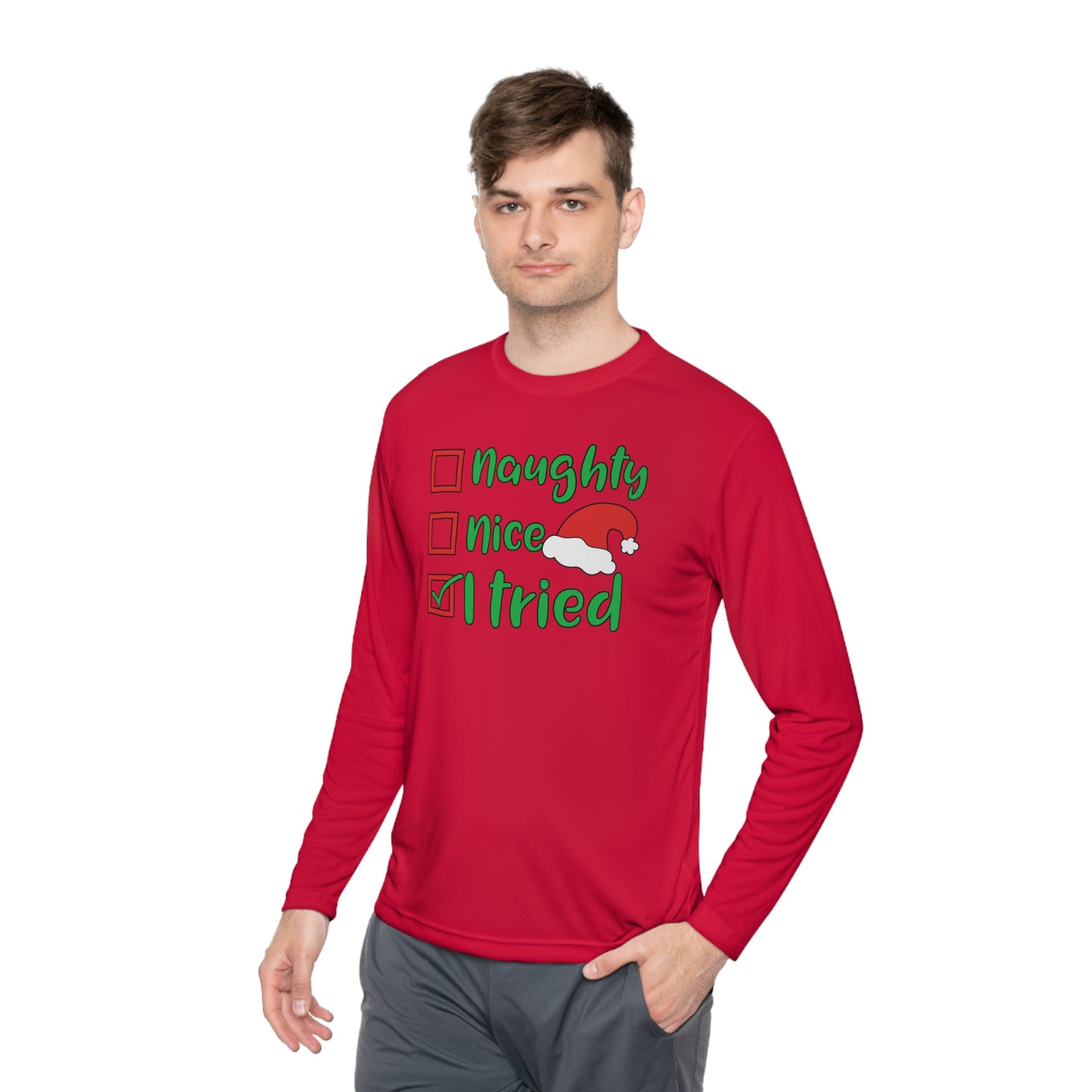 Naughty; Nice; I Tried Adult Long Sleeve Tee