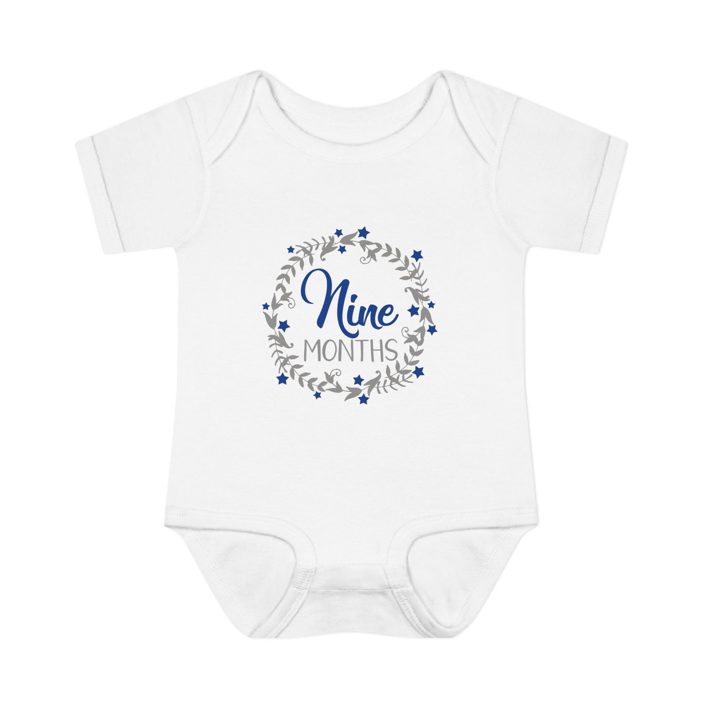 Blue Milestone Wreath Onesie-Nine Months