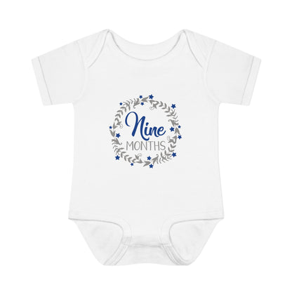 Blue Milestone Wreath Onesie-Nine Months
