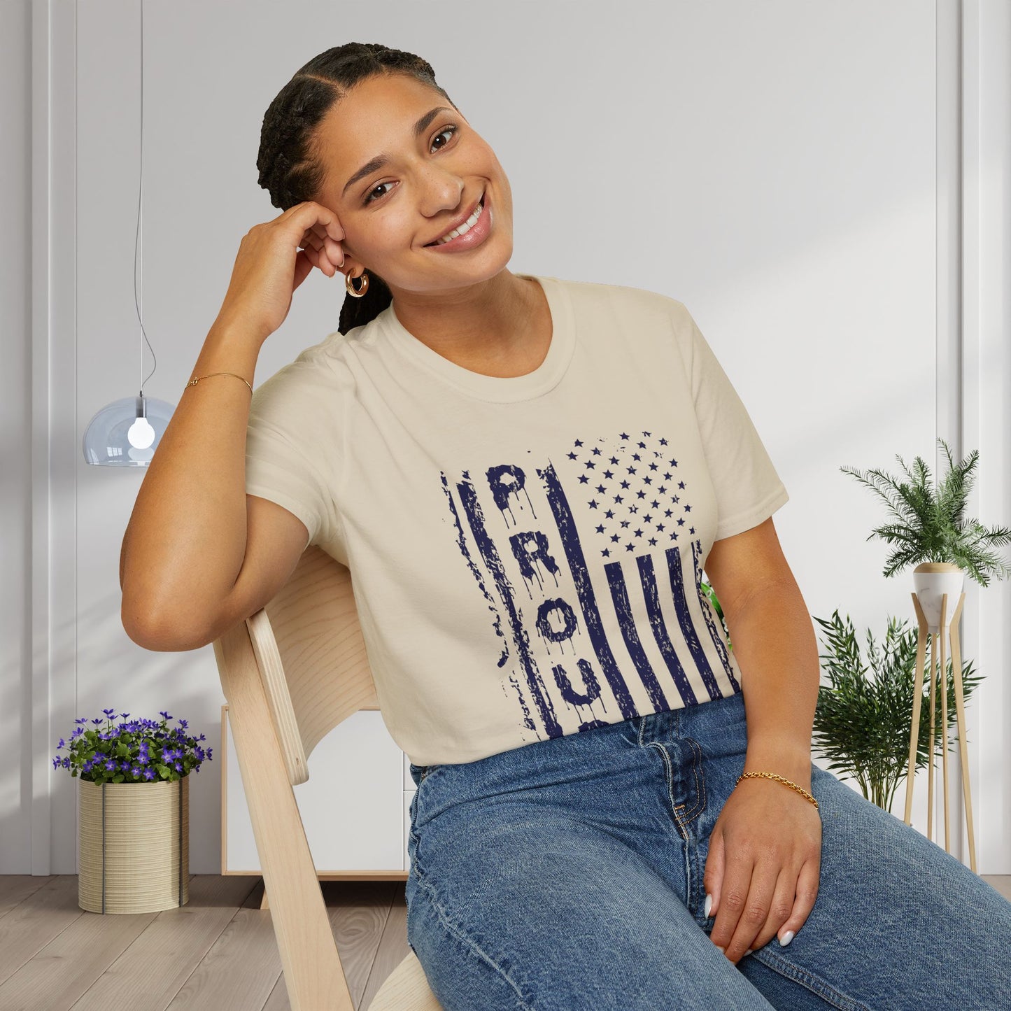 Proud (Vertical American Flag) Adult T-shirt