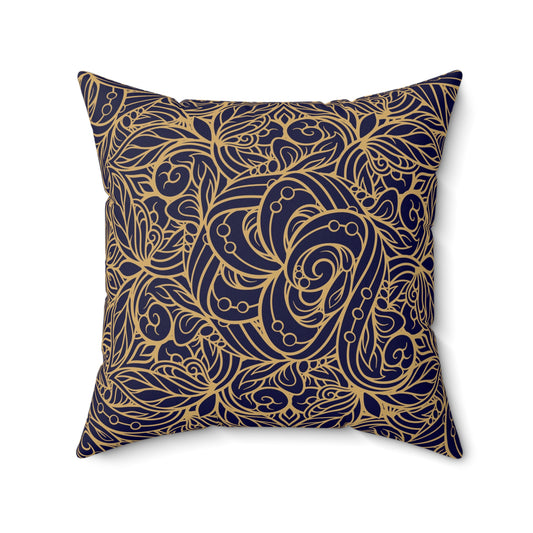 Oriental Blue/Gold Floral Throw Pillow