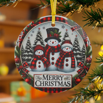 Merry Snowmen Trio Glass Ornament