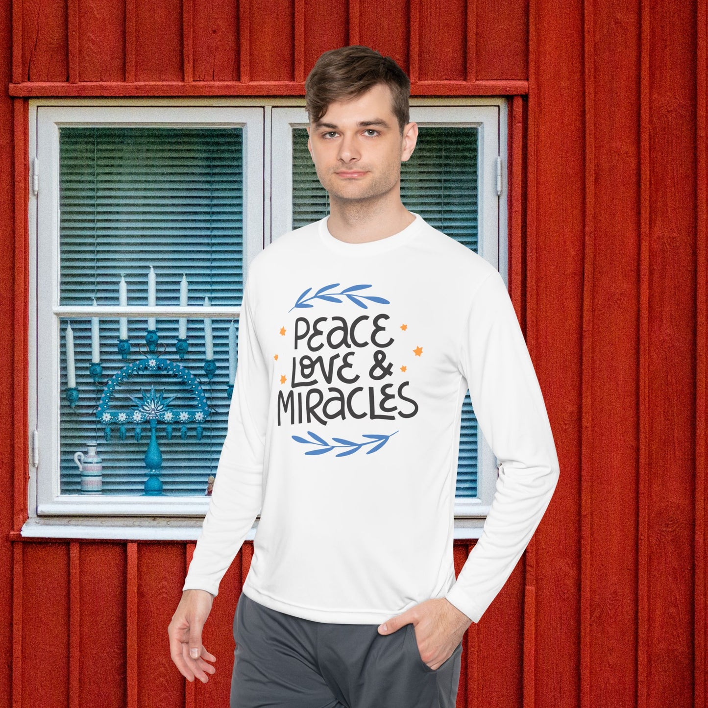 Hanukkah Peace Love & Miracles 2 Adult Long Sleeve Tee