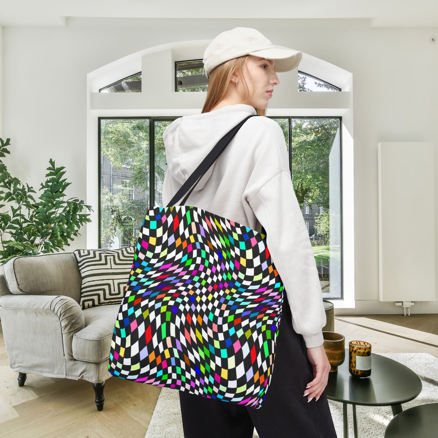 Warped Colorful Checkered Canvas Tote Bag