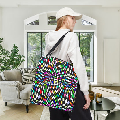 Warped Colorful Checkered Canvas Tote Bag