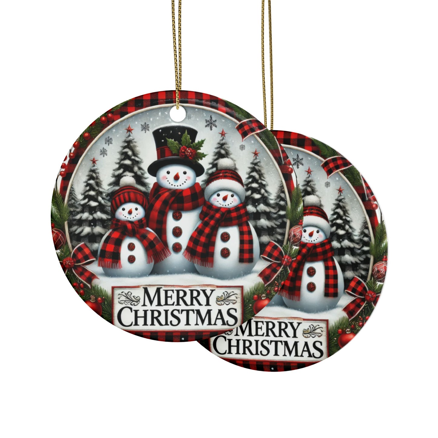 Merry Snowmen Trio Ceramic Ornaments - Set (1-20 pcs)