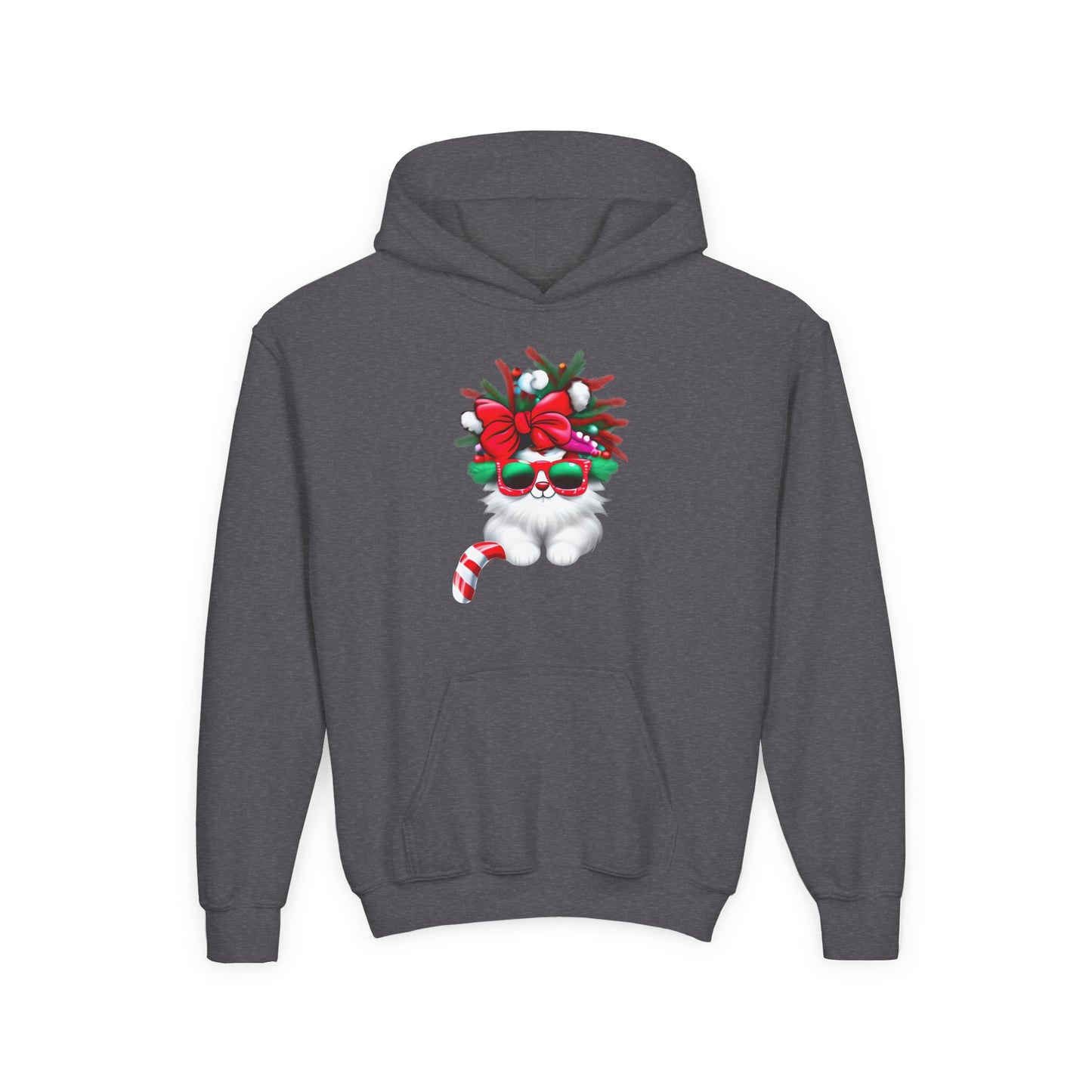White Candy Cane Kitten Youth Hoodie