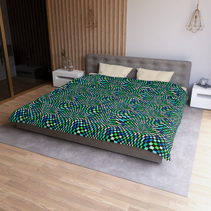 Warped Green Checkered Microfiber Duvet Cover