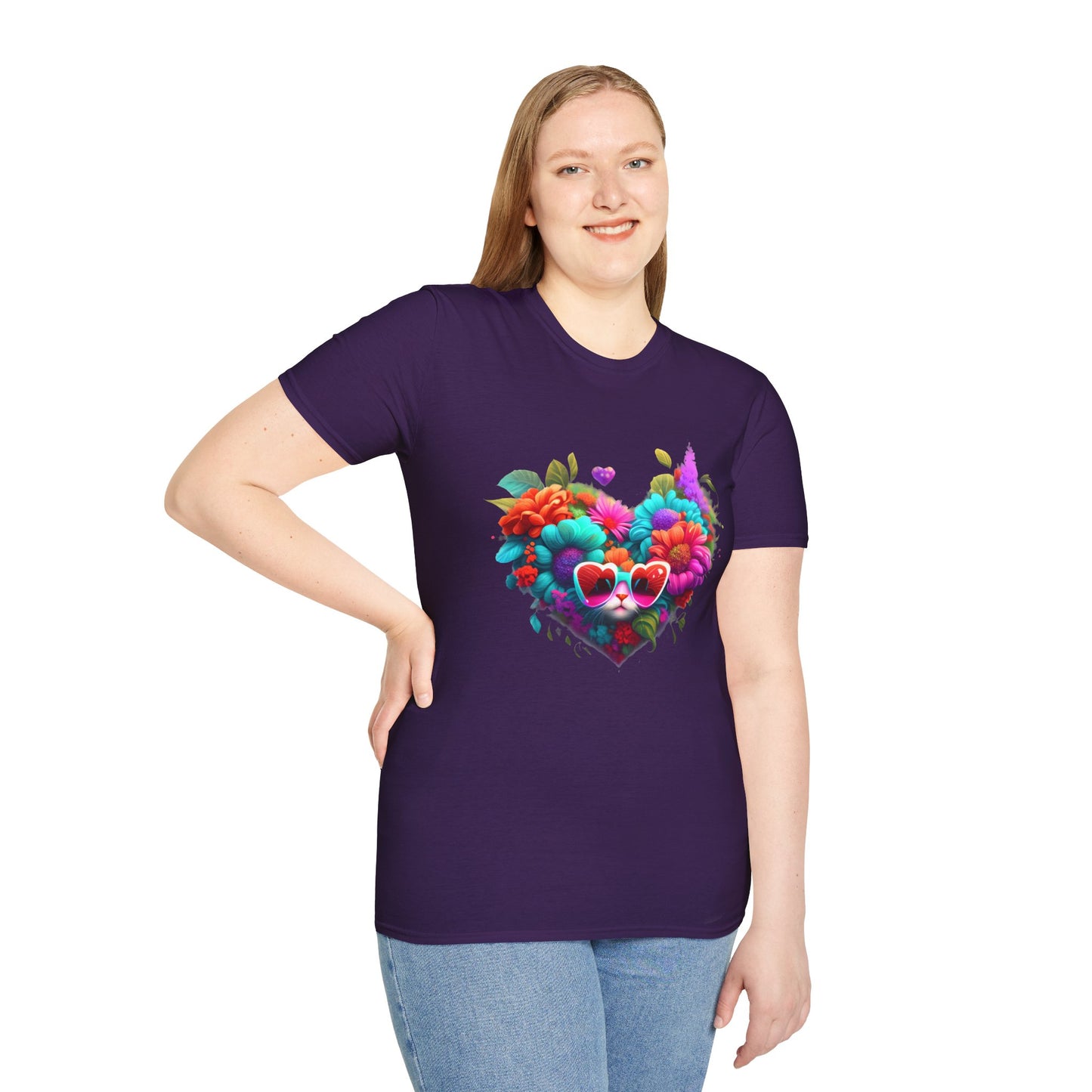 Colorful Flowers/Heart Kitten T-shirt