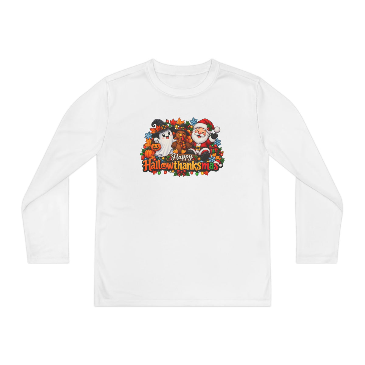 Happy Hallowthanksmas (Ghost/Turkey/Santa) Youth Long Sleeve Tee