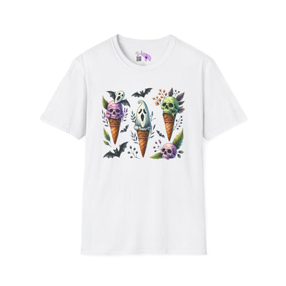 Ice Cream Cones w/Pumpkins and Ghost Adult  T-shirt