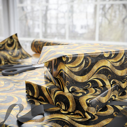 Black & Gold Luxe Swirl Wrapping Paper
