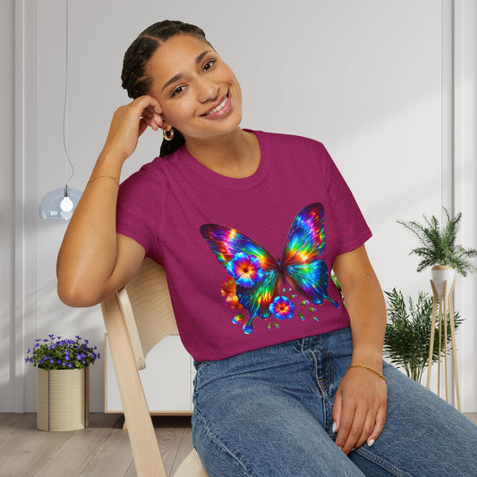 Colorful Butterfly & Flowers Adult T-shirt