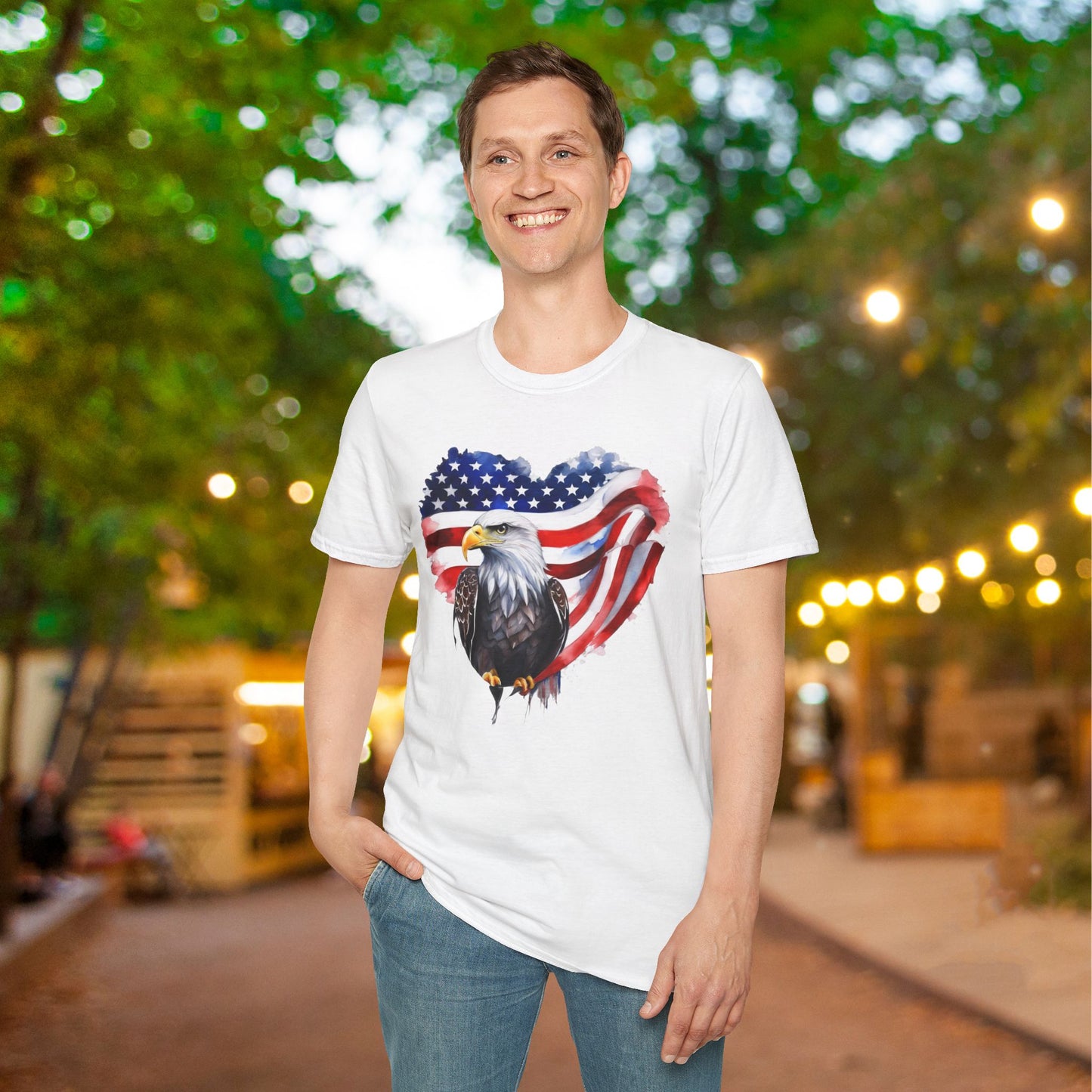 American Flag Heart w/Eagle Adult T-shirt