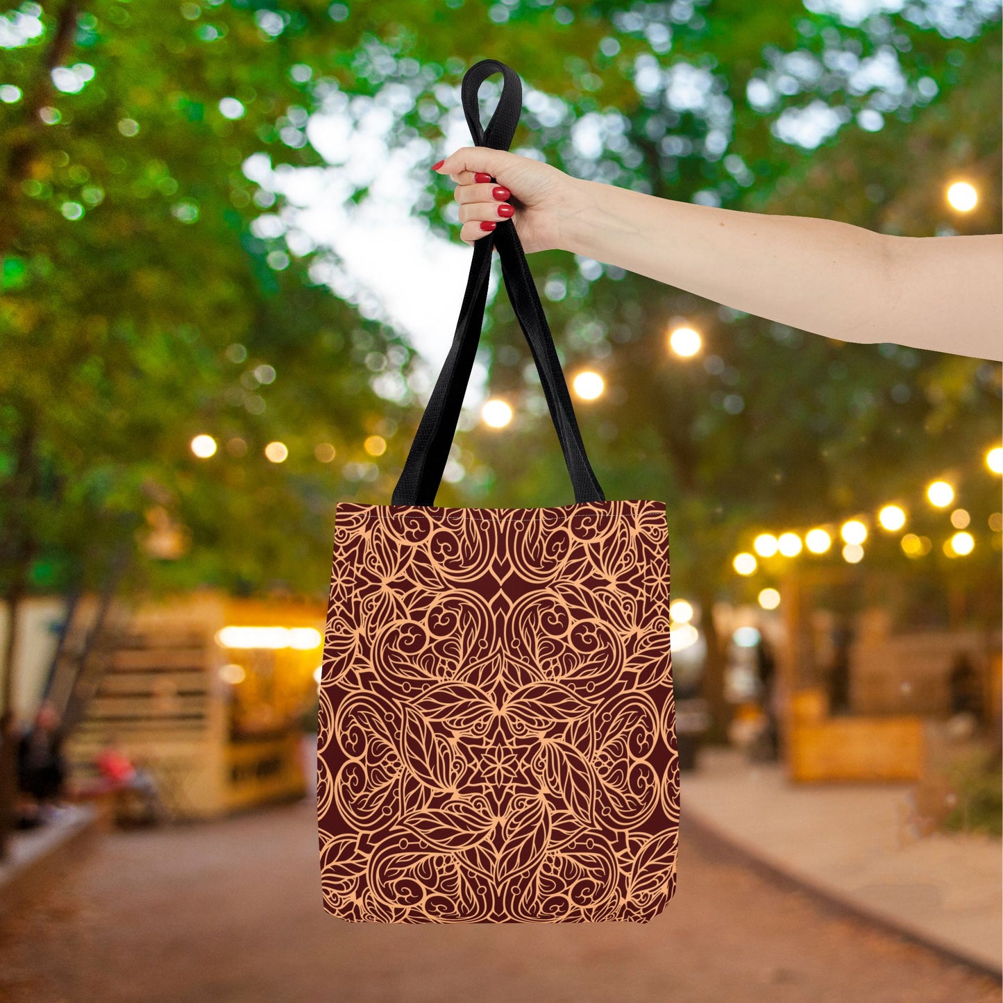 Golden Crimson Star Mandala Canvas Tote Bag