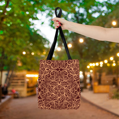 Golden Crimson Star Mandala Canvas Tote Bag