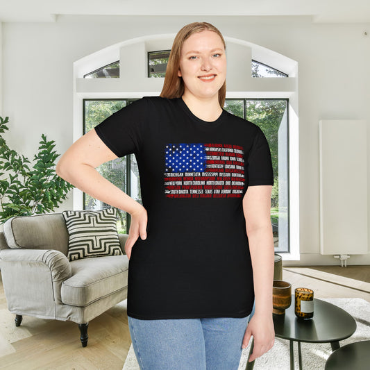 American Flag w/States Horizontal Adult Tshirt
