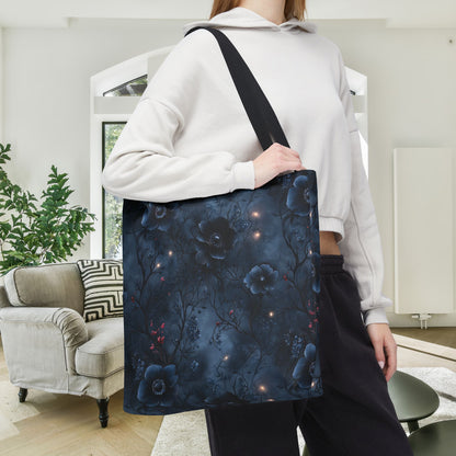 Black Roses & Vines Forget-Me-Nots Canvas Tote Bag
