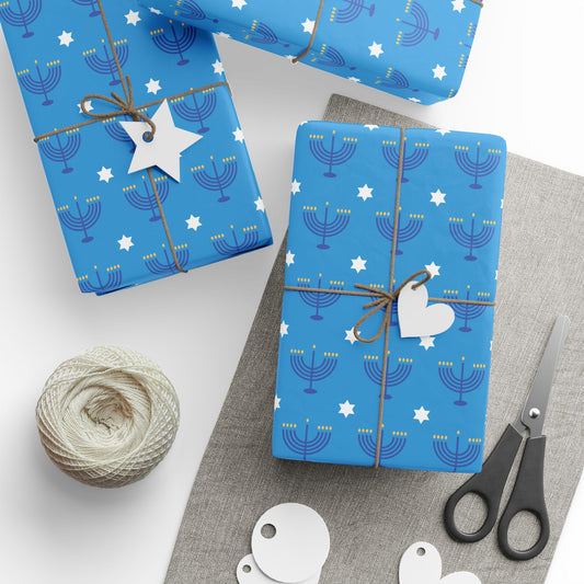 Blue/White Star of David Hanukkah Wrapping Paper