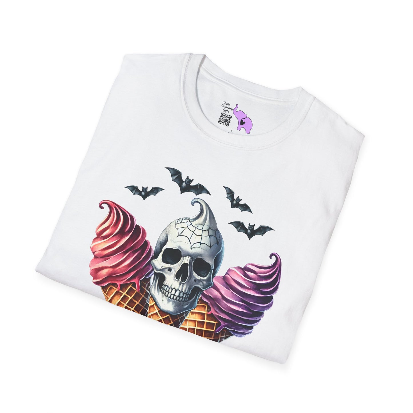 Cute Ice Cream Cone Skull w/Bats Adult T-shirt