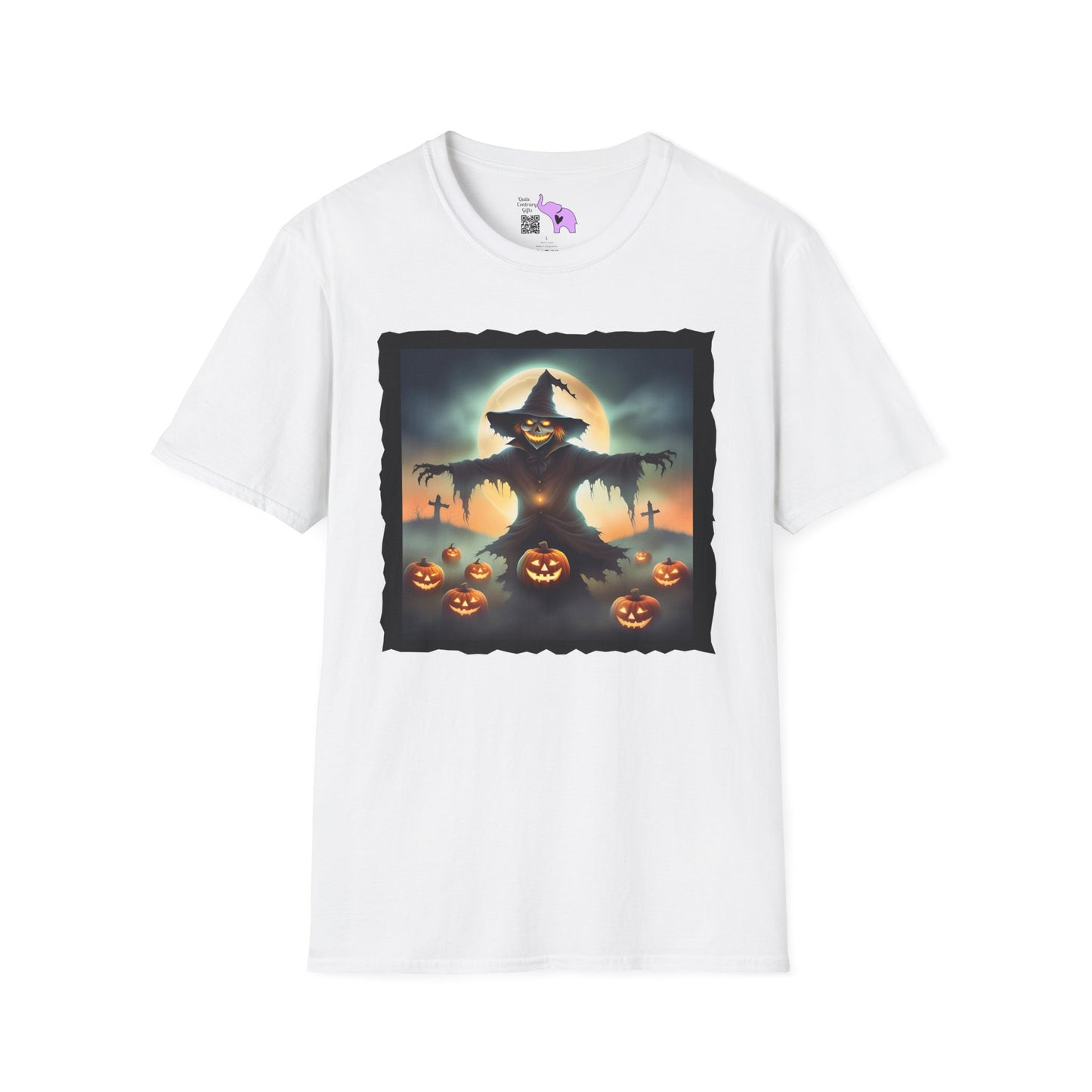 Halloween Scarecrow w/Pumpkins 2 Adult T-shirt
