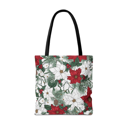 Winter Poinsettia Garden Canvas Tote Bag