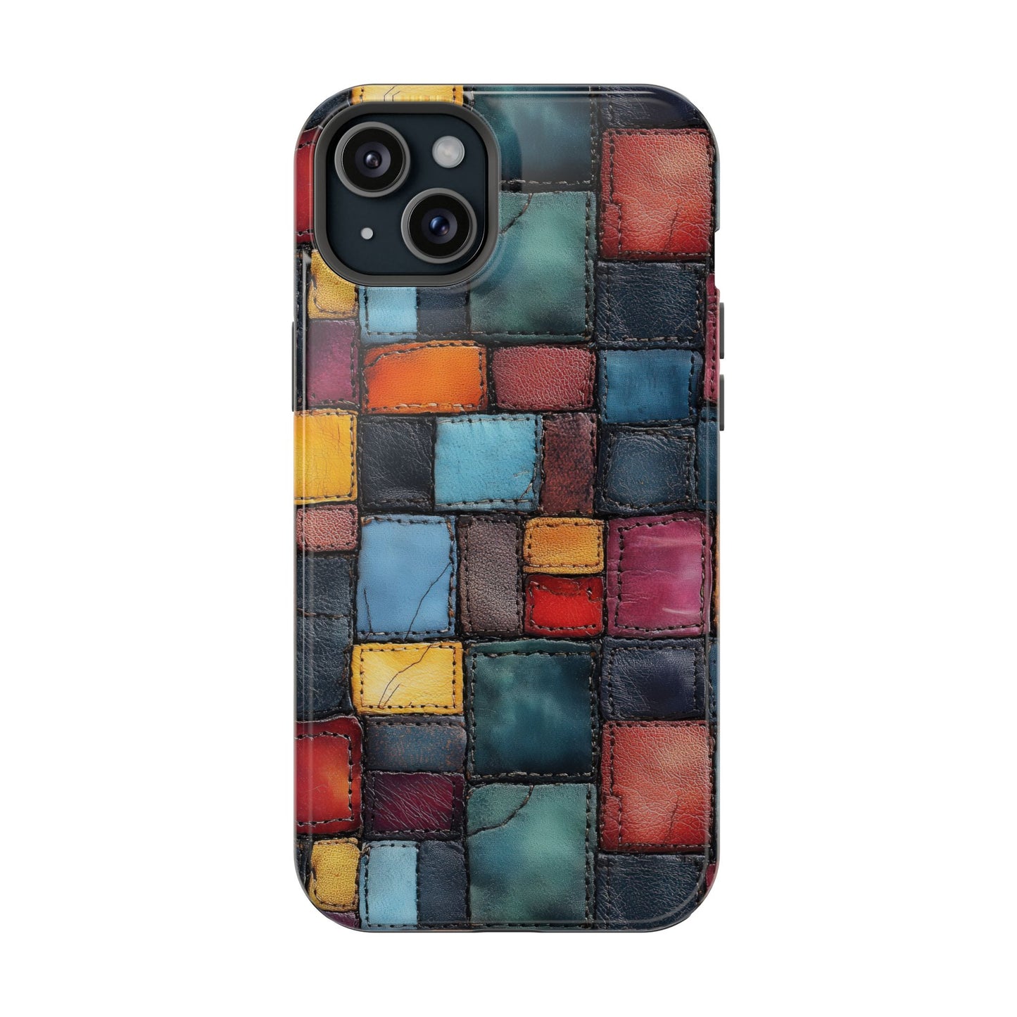 Coloerful Leather Patchwork MagSafe® Compatible Tough Case for iPhone