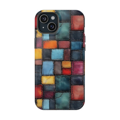 Coloerful Leather Patchwork MagSafe® Compatible Tough Case for iPhone