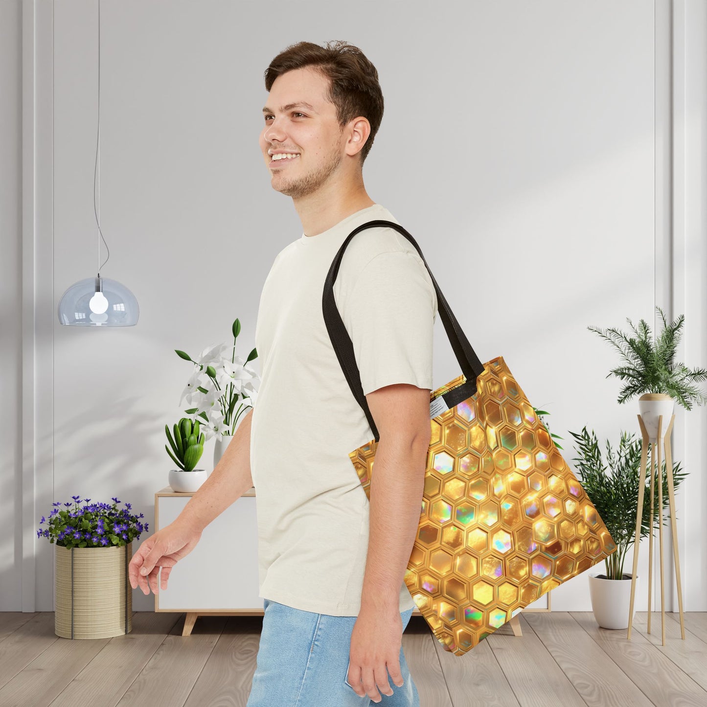 Golden Prism Grid Canvas Tote Bag
