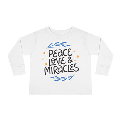 Hanukkah Peace Love & Miracles 2 Toddler Long Sleeve Tee