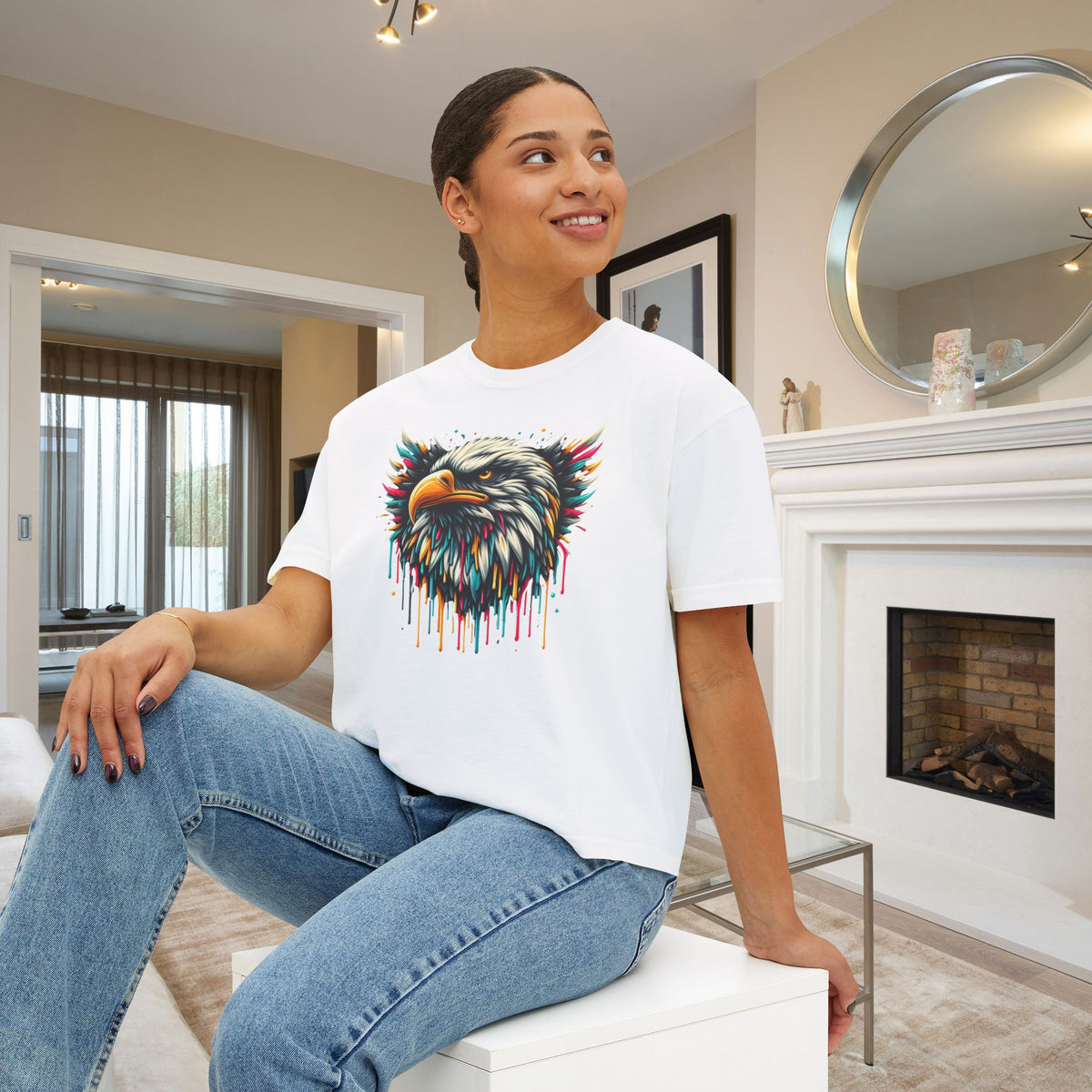 Colorful Bald Eagle Women's Boxy Tee