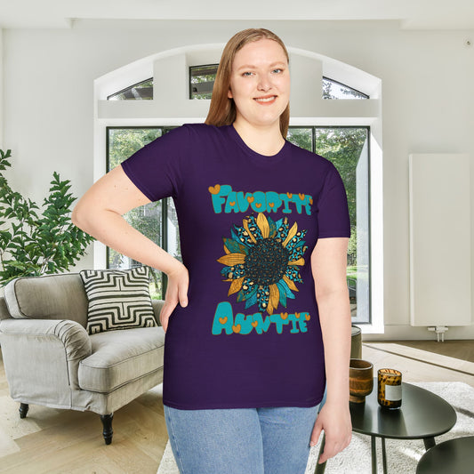Favorite Auntie Teal/Gold Adult T-shirt