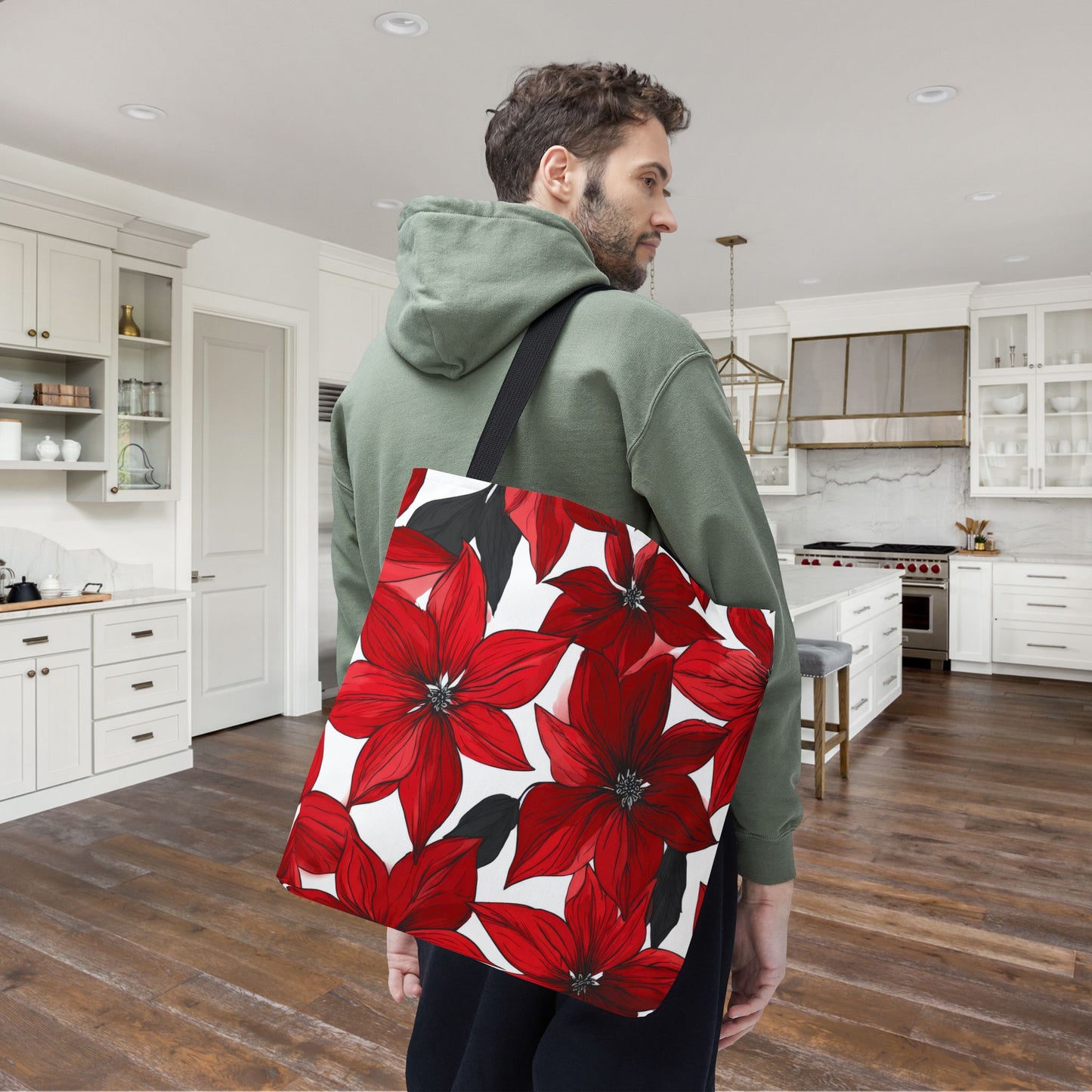 Inked Poinsettias Canvas Tote Bag