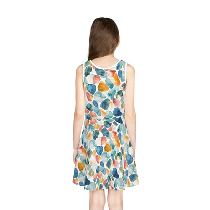 Watercolor Pebble Terrazzo Girls' Sleeveless Sundress