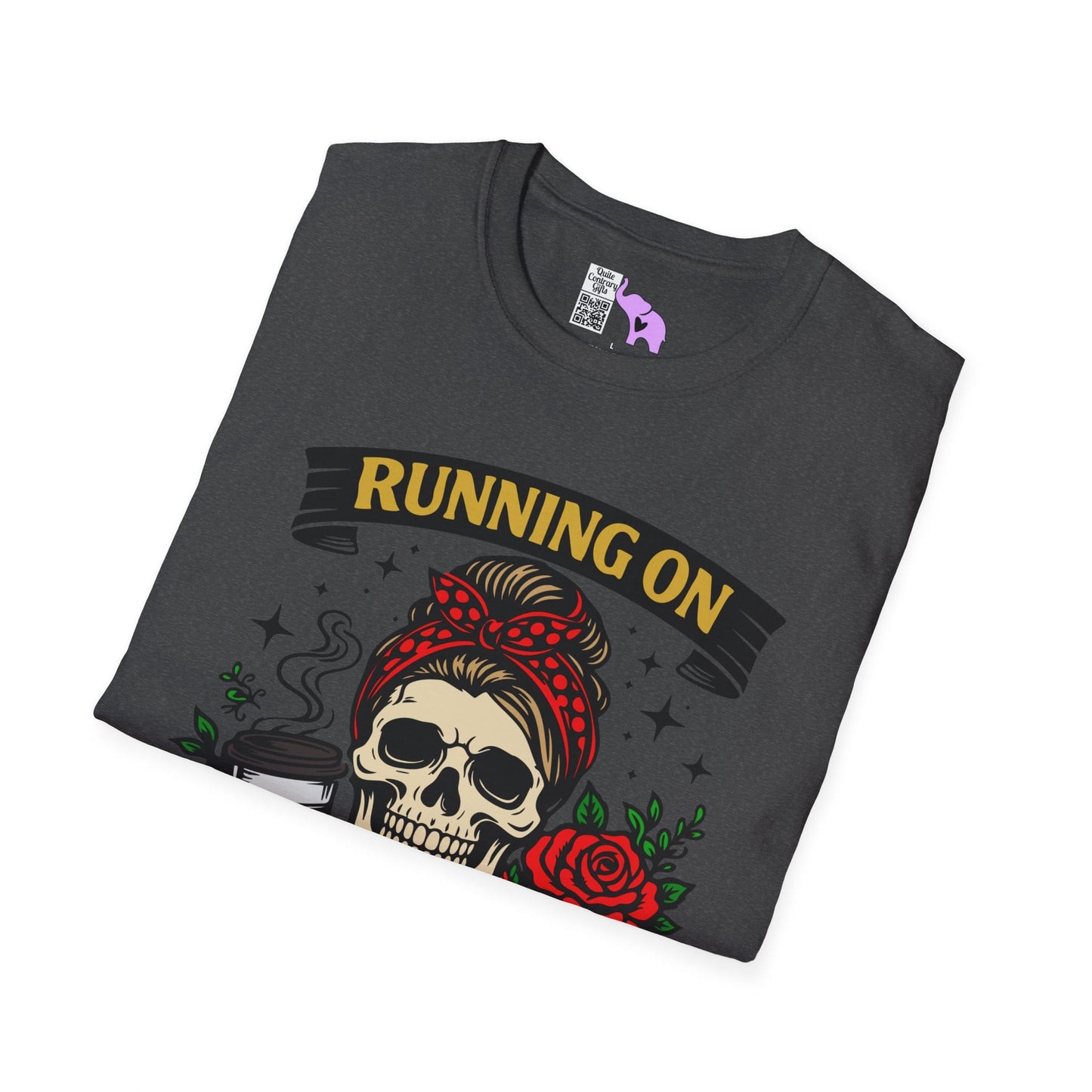 Running on Caffeine and Sarcasm (Roses) Adult T-shirt