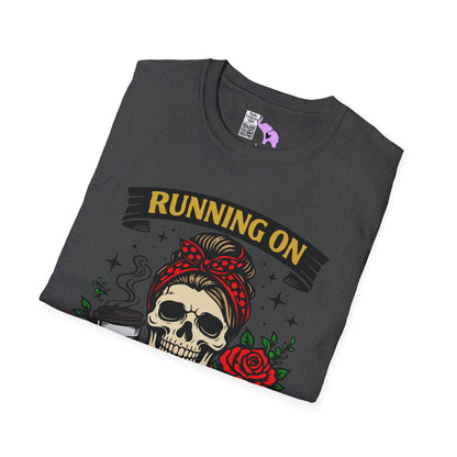 Running on Caffeine and Sarcasm (Roses) Adult T-shirt