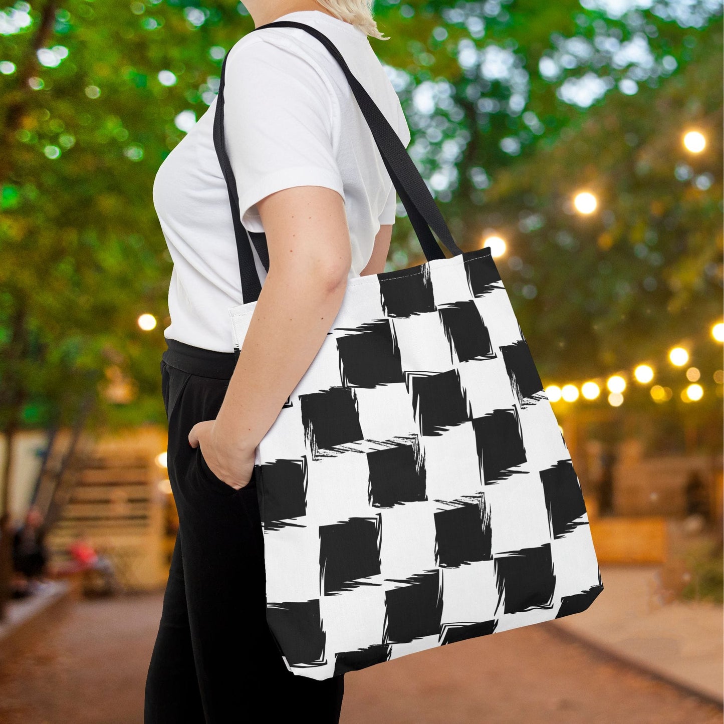 Distorted Check Canvas Tote Bag