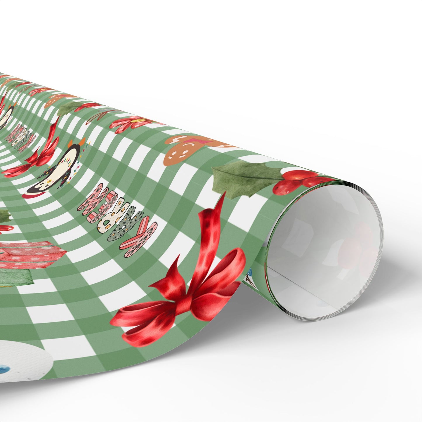 Green Checkered Christmas Custom Wrapping Paper (Karen)
