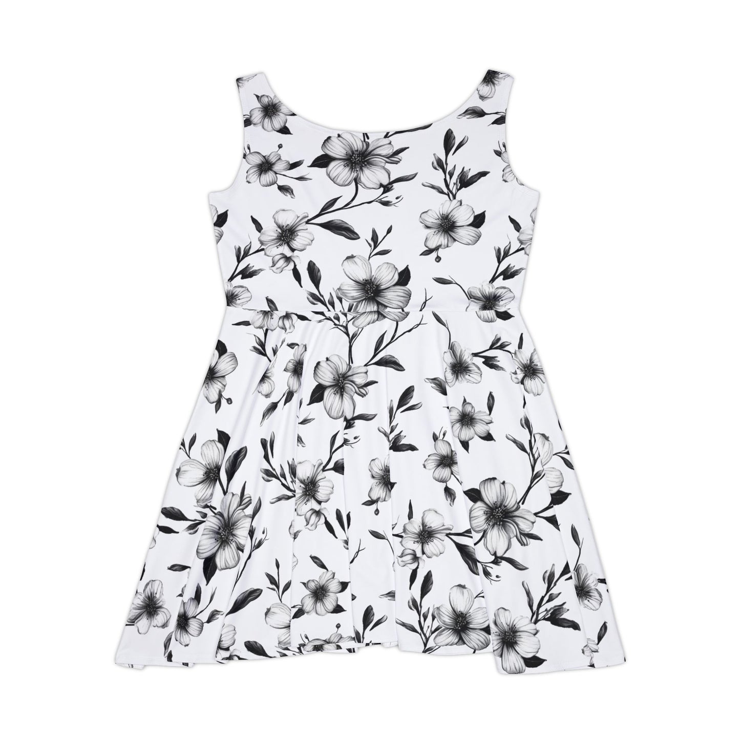 Black & White Five Petal Floral Women's Skater Dress